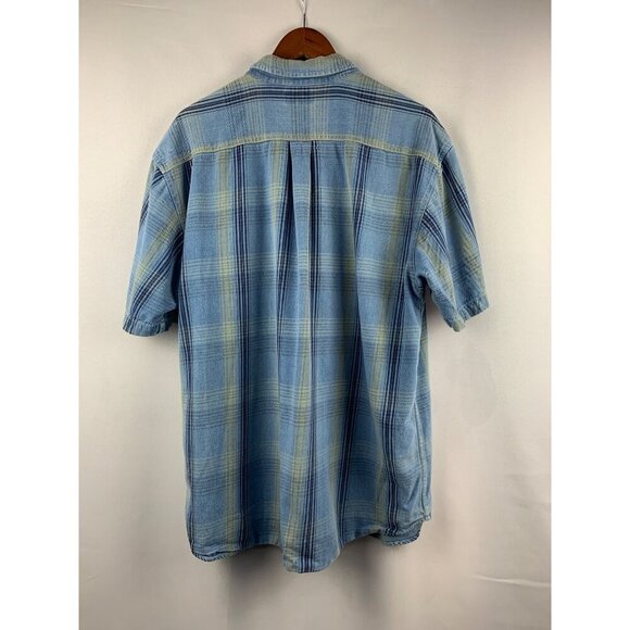 Basic Editions Mens XL Plaid Short Sleeve Button-Down Shirt Blue & Yellow - Picture 5 of 5